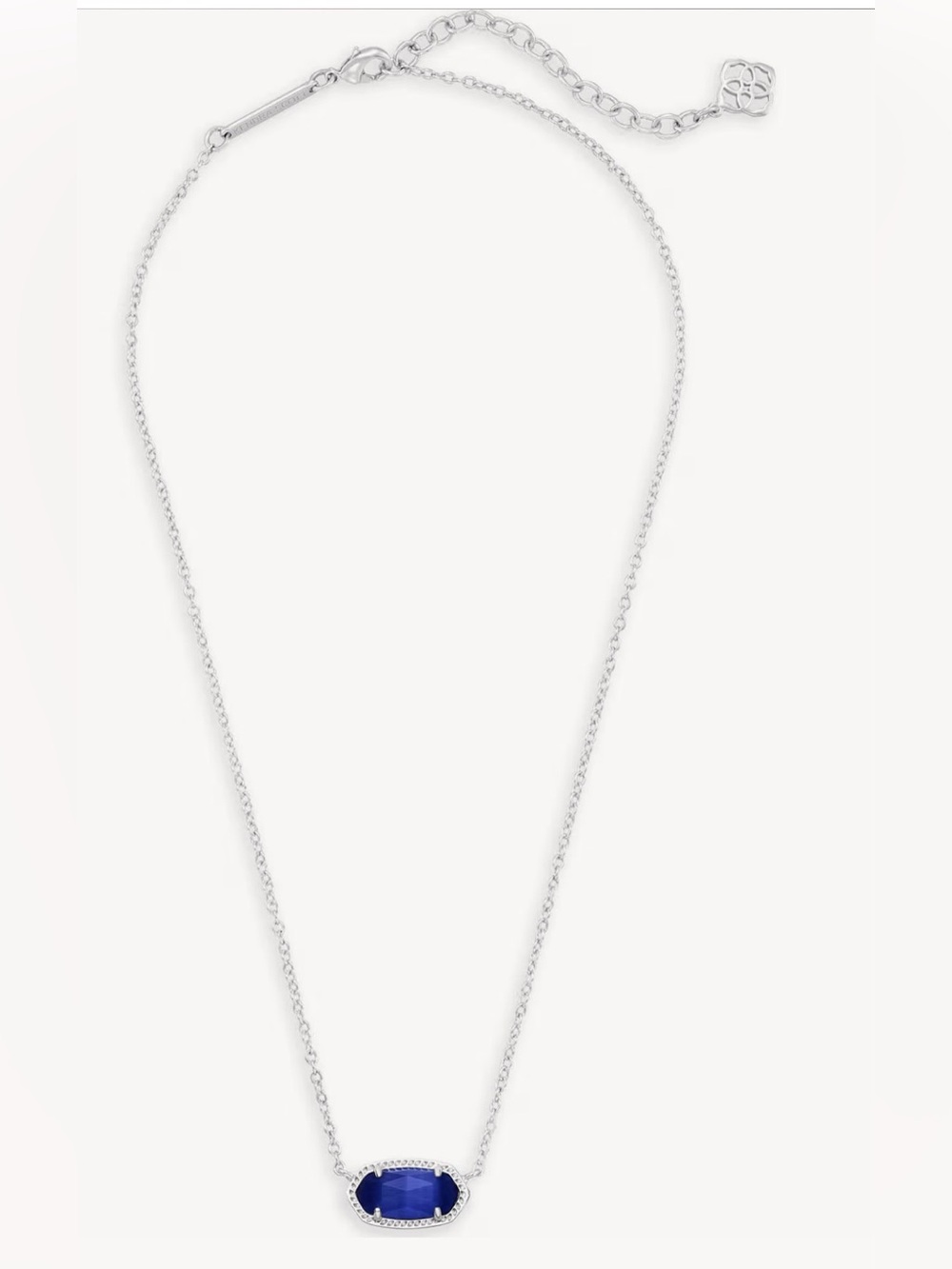 Kendra Scott Elisa Silver Pendant Necklace in Cobalt Cats Eye NWT